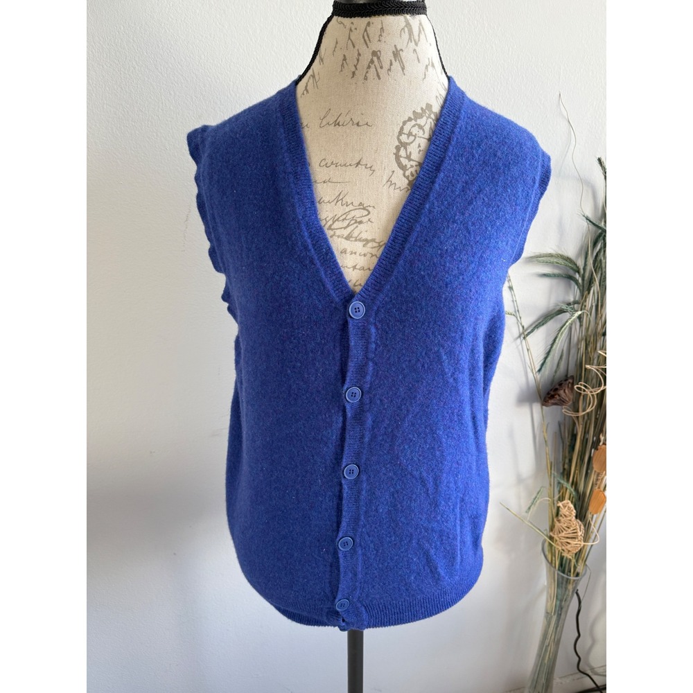 George Hogg Blue 100% Virgin Wool V-Neck Button Front Sweater Vest Womens XL